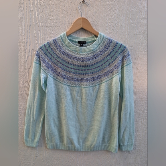 NWT Talbots Fair Isle Yoke Sweater Lambswool Blend Mint Green Petite Size P - Picture 2 of 6